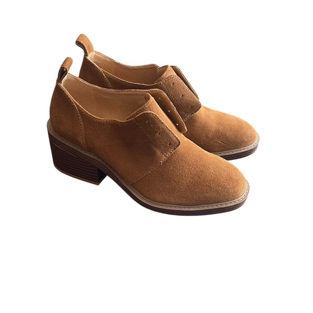 Crown Vintage Booties Women 8M Tan Good Suede Block Heel‎ Round Toe Ankle Boots